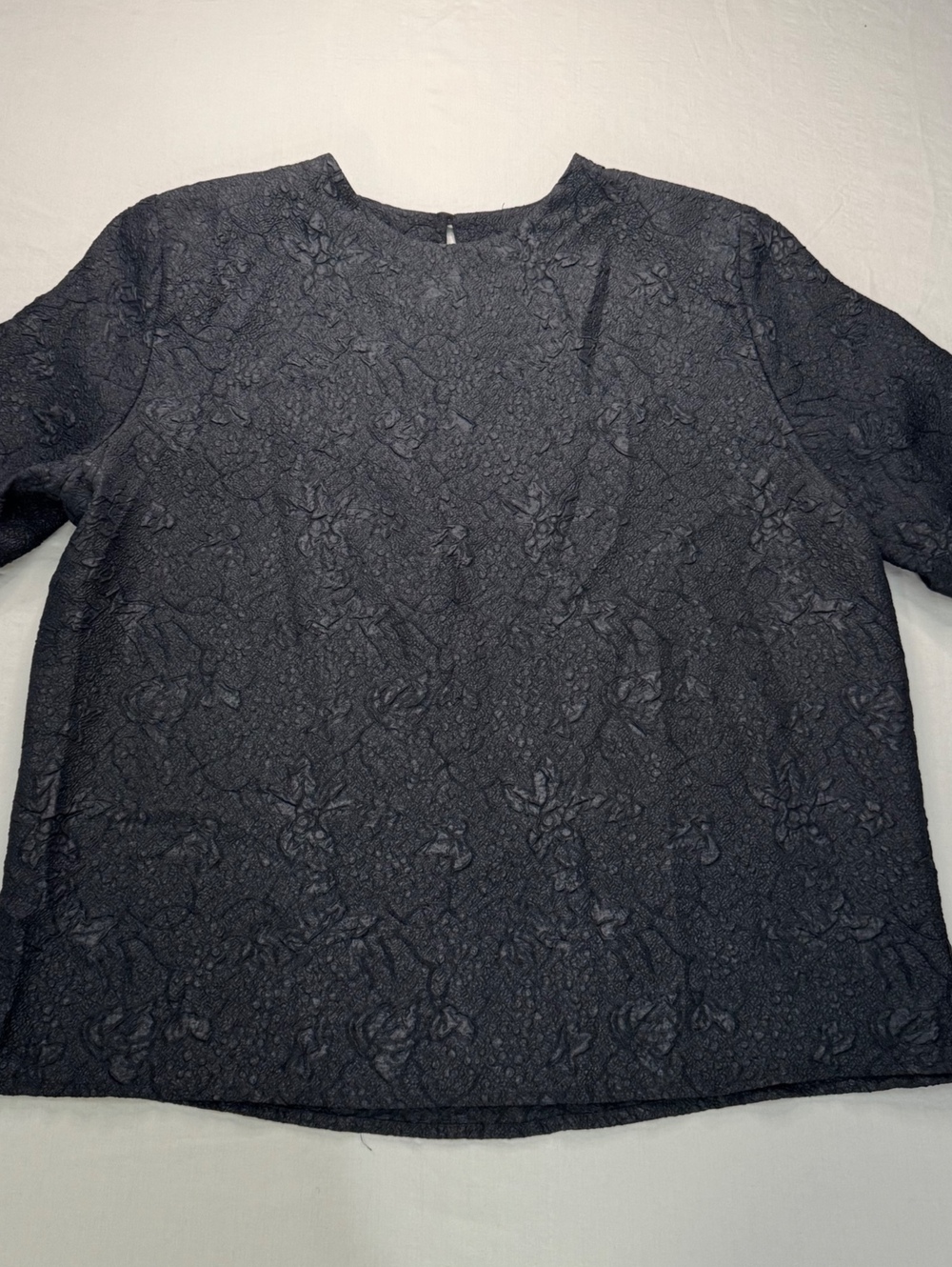 Westbound XL Black Textured Floral Top Shoulder Pads Short Sleeve Y2K